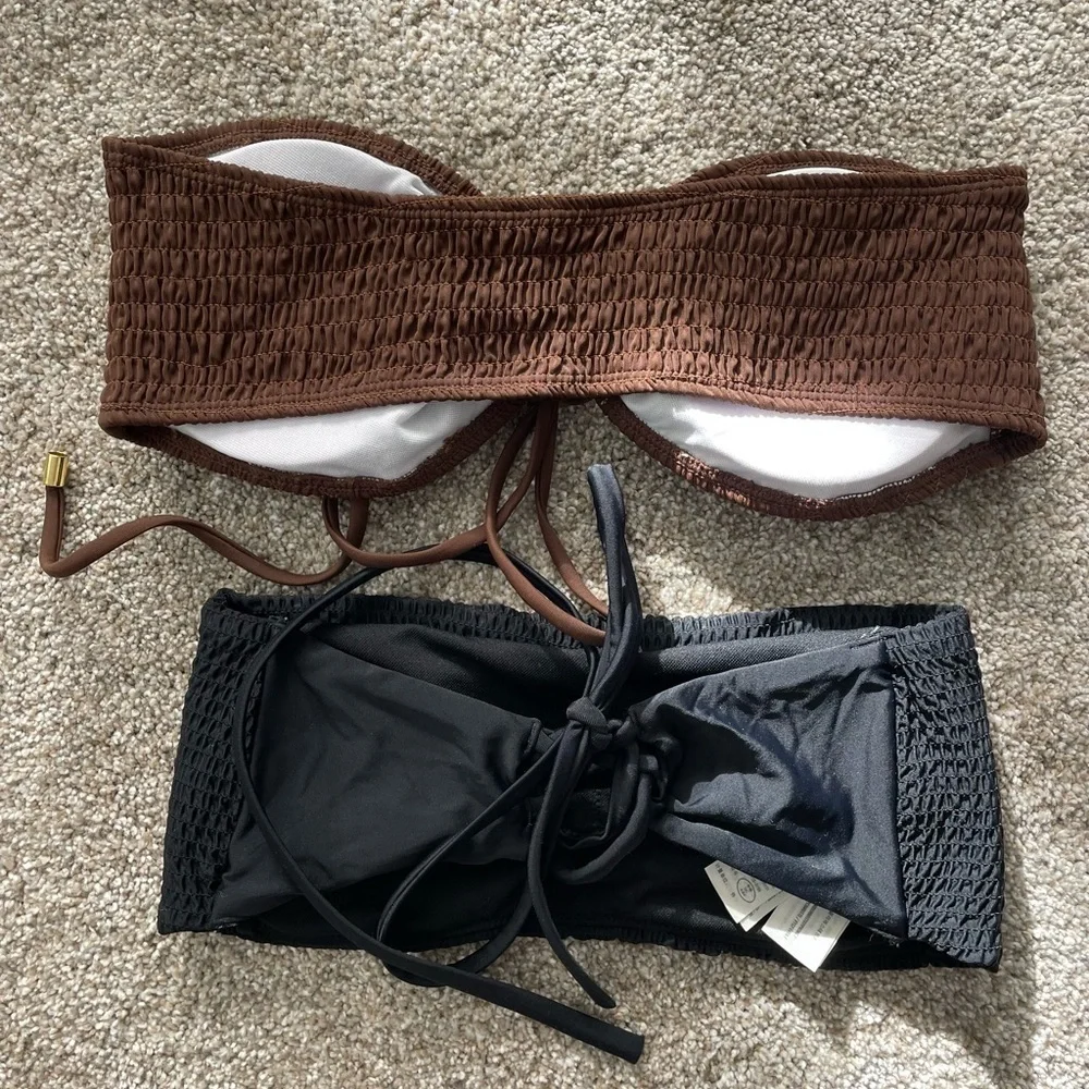 Hollister Brown and Black Bandeau Swim tops set of 2